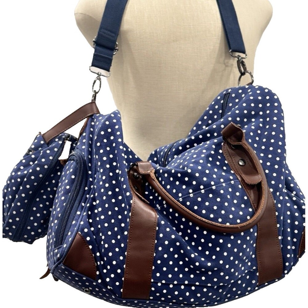 OFLAMN Weekender, Overnight Duffle Bag W/ Toiletries Bag Blue & White Polka Dot